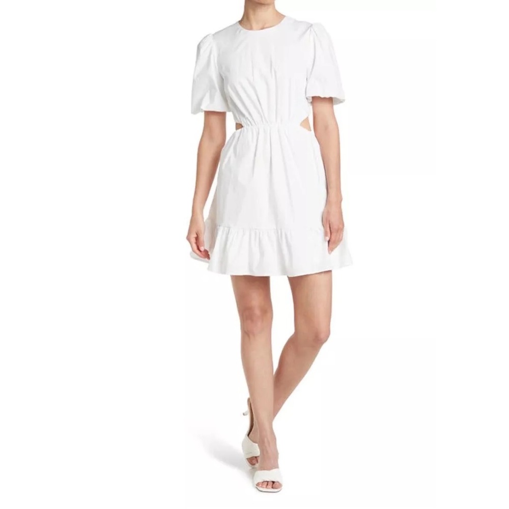 NWT Wayf White Puff Sleeve Cut Out Mini Dress sz XS